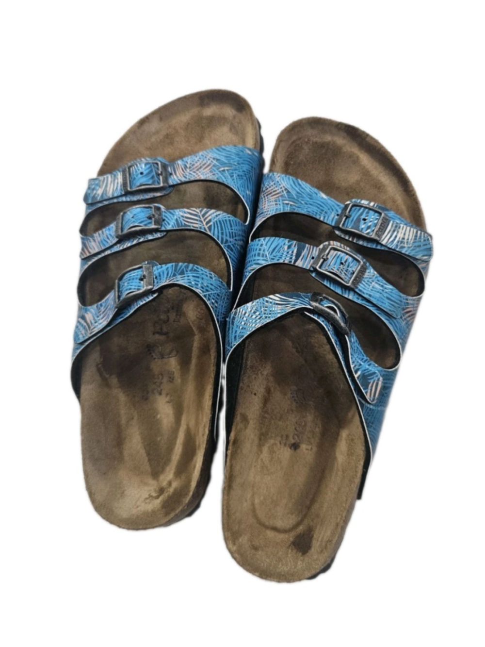 Birkenstock Papillio Florida Floral Sandals Blue Rose 3-Strap Womens Size 7